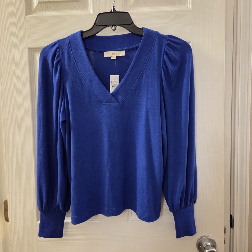 Loft sz‎ XS cobalt blue vneck pullover long slv sweater NWT elevated basic cozy